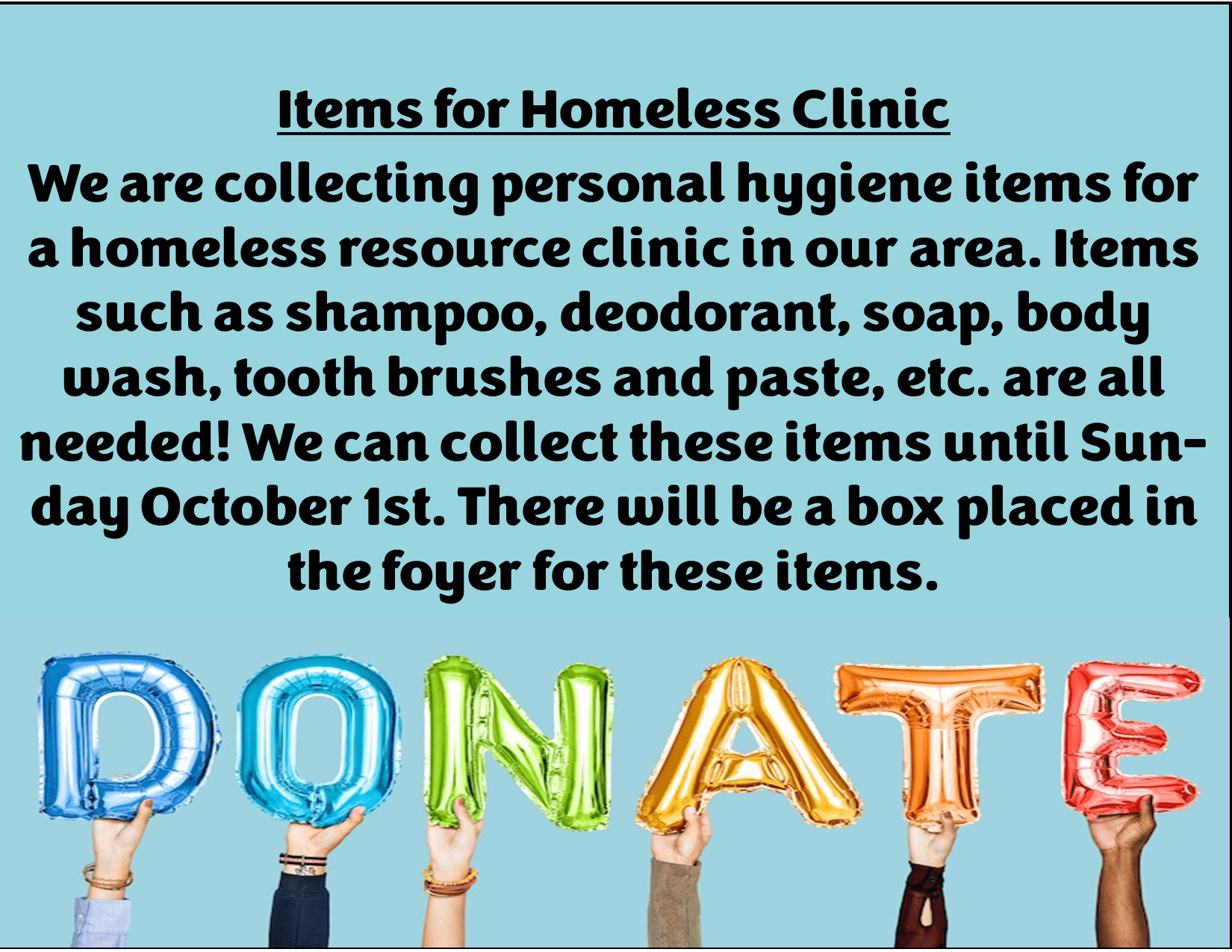 Donations for Homeless Clinic 10- 2023